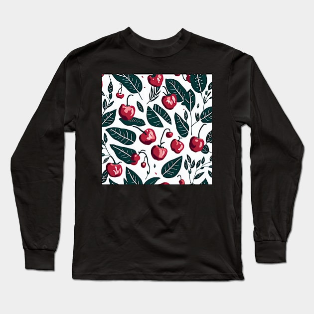 green red cherry pattern Long Sleeve T-Shirt by FRH Design